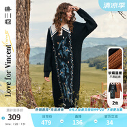 兩三事梵高毛衣連衣裙女2025春季新款女復(fù)古長款裙子長袖針織長裙虛無星 黑色  L
