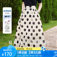 歐莎（OSA）高腰波點(diǎn)大擺裙中長款顯瘦薄款a字半身裙女夏季2025年新款 杏底黑點(diǎn) XS