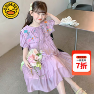 G.DUCKKIDS小黃鴨童裝女童連衣裙夏季薄款洋氣兒童裙夏裝夏天泡泡袖公主裙子 花朵娃娃領(lǐng)裙子 150 建議140-150cm11-12歲