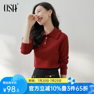 歐莎（OSA）減齡娃娃領(lǐng)套頭針織衫女士初春2025年新款顯瘦外搭上衣 紅色 L