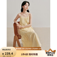 茵曼（INMAN）100%純棉可調(diào)節(jié)吊帶連衣裙2025夏季女裝新品系帶收腰顯瘦A字長裙 花蕊黃 L