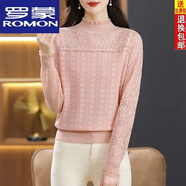羅蒙半高領(lǐng)羊毛衫女蕾絲打底衫秋冬季2024新款寬松薄款針織毛衣內(nèi)搭 粉色【品質(zhì)】 XL 建議120-130斤