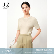 玖姿（JUZUI）商場(chǎng)同款簡(jiǎn)約格紋幾何短袖套頭針織衫裝夏款JWDX31216 米黃 M
