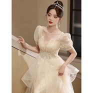 糜鴻香檳色晚禮服女感輕奢18禮學(xué)生日鋼琴演出宴會(huì )主持人畢S建 S建議85-90斤