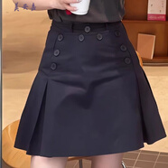 美安嘉紐扣高腰半身短裙女夏秋大碼胖mm藏藍(lán)色百搭顯瘦遮肉A字裙 藏藍(lán)色【高】 S