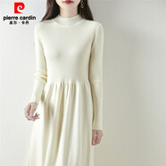 皮爾卡丹（pierre cardin）女士羊絨坑條毛衣裙2024冬季新款半高領(lǐng)配大衣針織連衣裙 米白色 XL 大碼 125-155