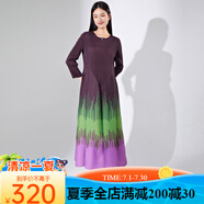 SHXI三宅褶皺歐美女裝新款長(zhǎng)袖印花連衣裙長(zhǎng)款A(yù)字裙子女 酒紅色 均碼