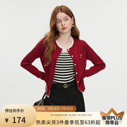 范思藍(lán)恩撞色拼接針織開衫女秋2024新款蝴蝶結(jié)刺繡減齡上衣13122 蕉紅色 M