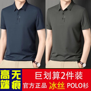 以純 YISHION男士短袖t恤Polo衫夏季翻領(lǐng)半袖冰絲薄款透氣純色休閑爸爸體恤衫T 163上青+163草灰【2件裝】 M 【建議90-115斤左右】