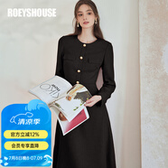 ROEYSHOUSE羅衣高級(jí)小香風(fēng)收腰連衣裙女春秋裝新款氣質(zhì)粉色A字裙子09926 黑色 M