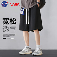 NASA GISS短褲男夏季休閑五分褲男士寬松運動(dòng)籃球褲百搭沙灘褲 黑色 5XL 