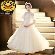 G.DUCKKIDS兒童禮服女童公主裙春款超仙主持高端花童婚禮女孩鋼琴演奏晚禮服 X809中袖香檳 【關(guān)注加皇冠】 160