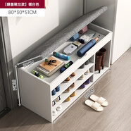 日式精工MUJIE鞋架子家用小窄門(mén)口室內(nèi)鞋子架2023新款爆款防塵簡(jiǎn) 三層翻蓋款原野橡木色80cm灰色布藝坐墊