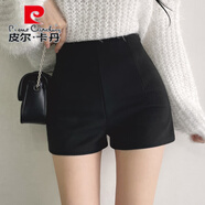 皮爾卡丹（pierre cardin）秋冬毛呢短褲女2025新款顯瘦韓版修身黑色靴褲高腰外穿打底三分褲 黑色 XS