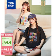 唐獅（TonLion）2025女圓領(lǐng)前胸涂鴉文字純棉短袖T恤 黑色/二批 L