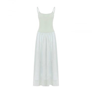 木清清一顆小野莓法式收腰顯瘦拼接吊帶連衣裙女夏印花長(cháng)袖防曬針織小衫 淺綠色(吊帶裙) S 莓莓尺碼