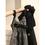 素優(yōu)米（SUYOUMI）法式復古蝴蝶結吊帶連衣裙女學(xué)生套裝不規則拼接背帶長(cháng)裙喇叭襯衫 灰色 裙子【單件】 XL 【關(guān)注店鋪配小禮物】