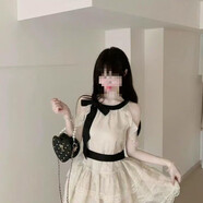 UKUHPK韓系氛圍感穿搭法式露肩連衣裙女夏生日小禮服感蛋糕裙子 杏色 S