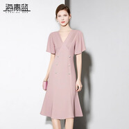 海青藍連衣裙夏女2025新款女裝高級漂亮氣質(zhì)法式黑色度假裙子 粉色 S