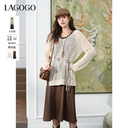 LAGOGO波禧風(fēng)氣質(zhì)連衣裙兩件套女拉谷谷2025年秋季新款優(yōu)雅連身裙 深咖啡 S