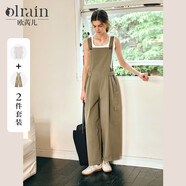 Olrain歐芮兒時尚套裝春夏秋三季女裝連體工裝背帶褲顯高顯瘦 卡其色 S