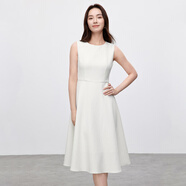 尚都比拉赫本風(fēng)連衣裙女夏季時(shí)尚通勤中長(cháng)裙氣質(zhì)裙子女 白色152L59139  M 