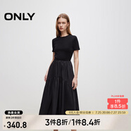ONLY2025春季新款優(yōu)雅氣質(zhì)純色拼接短袖長(zhǎng)裙連衣裙女|125107024 H1Z 黑色 XS