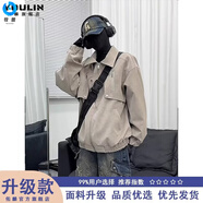 牧獸美式復古霧面扎染皮衣外套男款春秋vintage飛行員夾克立領(lǐng)棒球服 灰色 M