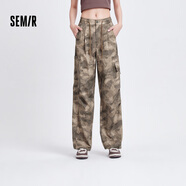 森馬（Semir）休閑褲女松緊腰闊腿褲高街酷颯風(fēng)夏設(shè)計(jì)感抽繩工裝褲潮流潮酷 咖綠色調(diào)00354 2XL