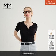 麥檬萬件爆款MM口碑原創(chuàng)桑蠶絲涼感針織上衣短袖春夏淡人穿搭 水滴領(lǐng)-短袖-黑色5G4930291 L （115-130斤）