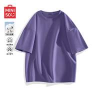 名創(chuàng  )優(yōu)品（MINISO）t恤男純棉重磅高級感早秋長(cháng)袖打底衫圓領(lǐng)多巴胺男女同款休閑體恤 【100%純棉短袖】紫色(空白) M /170(男女同款)