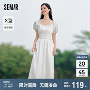 森馬連衣裙女溫柔氣質(zhì)白月光夏季法式方領(lǐng)收腰中長裙107424114036