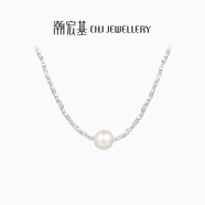 潮宏基S925珍珠銀項鏈女碎銀子銀飾送女友生日禮物女 鏈長約40cm+3cm延長鏈