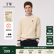 Teenie Weenie Men小熊男裝休閑針織衫冬季氣質(zhì)絞花圓領(lǐng)套頭毛衣男 象牙白 M 170