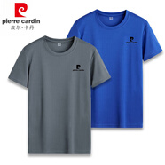 皮爾卡丹【兩件裝】T恤男夏季純色圓領(lǐng)套頭衫短袖男士潮牌彈力冰絲速干薄 灰色+藍色 2XL