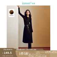 茵曼（INMAN）設(shè)計(jì)感長袖磨毛連衣裙2025春秋季女裝新品收腰顯瘦打底長裙子 玄黑色 L
