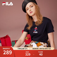 斐樂(lè )（FILA）官方女士短袖T恤夏印花運動(dòng)女裝針織短袖套頭衫小熊T刺繡上衣 傳奇藍-NV M 165/84A