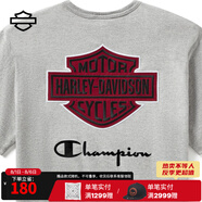 哈雷戴維森Champion冠軍聯(lián)名款 摩托車騎行短袖T恤 休閑內(nèi)搭 紅色LOGO M
