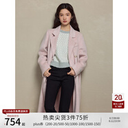 自巧（ZIQIAO）小個(gè)子正肩100%全羊毛雙面呢大衣女2023冬季新款毛呢西裝外套 櫻草粉 M (4碼)