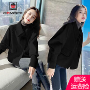 AEMAPE外套女2025春秋冬季新款時(shí)尚韓版毛呢加絨加厚寬松短外套女 黑色【毛呢外套】短款 L _110--120斤穿
