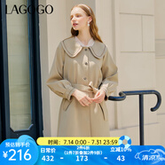 lagogo娃娃領(lǐng)收腰修身顯瘦風衣女拉谷谷駝色中長款甜美減齡上衣 駝色(S1) S 155/36