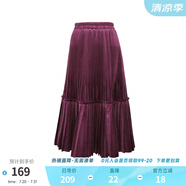兩三事絲絨半身裙春季女黑色百褶裙裙子復(fù)古半裙長(zhǎng)裙 開心自轉(zhuǎn)體 酒紅色 厚款 L
