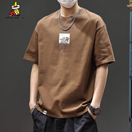 稻草人男士t恤2025新款夏季寬松百搭夏裝上衣服男休閑時(shí)尚半袖體恤男裝 咖啡色 XL (推薦120-135斤)
