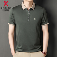 勁霸男裝（K-Boxing）時尚桑蠶絲新款短袖t恤男夏季爸爸裝翻領polo衫 D808 豆綠 L 175/92A