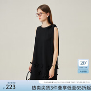 范思藍恩花梨裙 無(wú)袖設計感氣質(zhì)A字連衣裙夏裝新款韓版系帶蝴蝶結 黑色 M