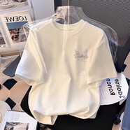 一寸相思純棉短袖t恤女白色2025夏季新款寬松顯瘦半袖休閑百搭上衣體恤衫 白色-彩繪蝴蝶 XL 推薦110-125斤