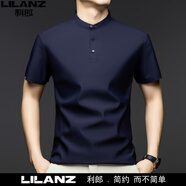 利郎短袖t恤夏季新款商務(wù)休閑立領(lǐng)純色桑蠶絲半袖polo衫上衣服 藏青 L 170