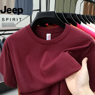 JEEP SPIRIT短袖T恤男夏季新款冰絲速干抗皺特級(jí)運(yùn)動(dòng)三防寬松防曬高級(jí)感上衣 酒紅 M (45-55)KG