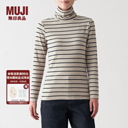 無(wú)印良品 MUJI 女式 彈力羅紋編織 高領(lǐng)長(cháng)袖T恤 BBM01A1A 米色條紋 M