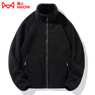 貓人（MiiOW）抓絨衣女男搖粒絨外套秋冬新款毛衫戶外保暖珊瑚絨衛(wèi)衣加絨雙面穿 KY1008S黑色-女 M